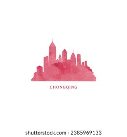 Chongqing watercolor cityscape skyline city panorama vector flat modern logo, icon. China metropolis emblem concept with landmarks and building silhouettes. Isolated graphic