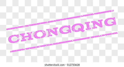 Chongqing watermark stamp. Text caption between parallel lines with grunge design style. Rubber seal stamp with scratched texture. Vector violet color ink imprint on a chess transparent background.
