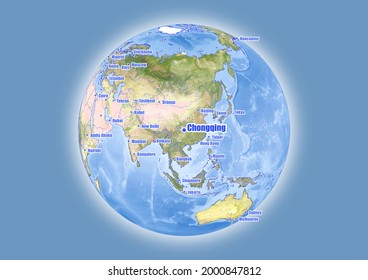 Chongqing-China is shown on vector globe map. The map shows Chongqing-China 's location in the world.