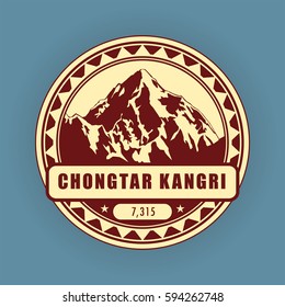 Chongtar Kangri, mountain symbol, abstract patch, with name, and height in meters, vector illustration