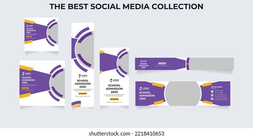 chool education admission cover layout social media and web banner bundle set standard size Vertical