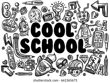 Chool School  Hand drawn doodle set variouse elements