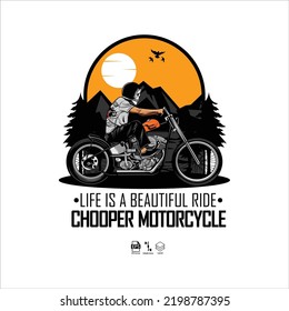 CHOOPER MOTORCYCLE ILLUSTRATION WITH A WHITE BACKGROUND