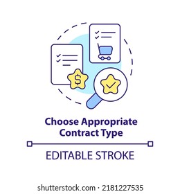 Choose appropriate contract type concept icon. Procurement process flow abstract idea thin line illustration. E commerce. Isolated outline drawing. Editable stroke. Arial, Myriad Pro-Bold fonts used