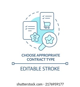 Choose appropriate contract type turquoise concept icon. Procurement process abstract idea thin line illustration. Isolated outline drawing. Editable stroke. Arial, Myriad Pro-Bold fonts used