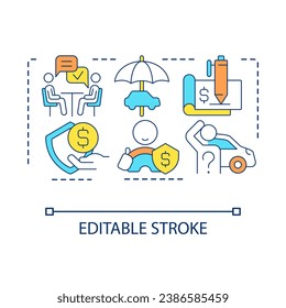 Choose auto insurance company concept icon. Car financial protection. Vehicle coverage service abstract idea thin line illustration. Isolated outline drawing. Editable stroke. Arial font used