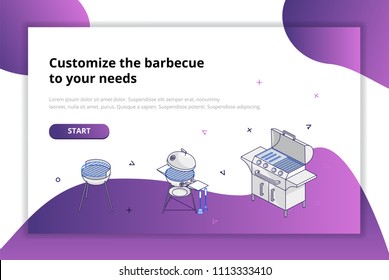Choose a barbecue for your needs. Modern design concept. Vector illustration for mobile phones, apps, posters and flyers.