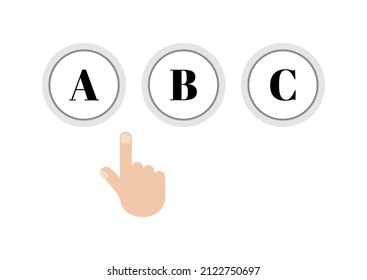 Choose best between plan A B C concept. Make decision and compare options with hand. Choose one better scenario of three project. Vector illustration.