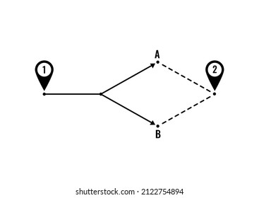 Choose best way between plan A B concept. Make decision and compare options with arrow. Choose one better scenario of two project. Vector illustration.