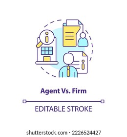 Choose between agent and firm concept icon. Right insurance company. Safety services abstract idea thin line illustration. Isolated outline drawing. Editable stroke. Arial, Myriad Pro-Bold fonts used