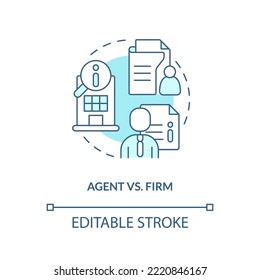 Choose between agent and firm turquoise concept icon. Right insurance company abstract idea thin line illustration. Isolated outline drawing. Editable stroke. Arial, Myriad Pro-Bold fonts used