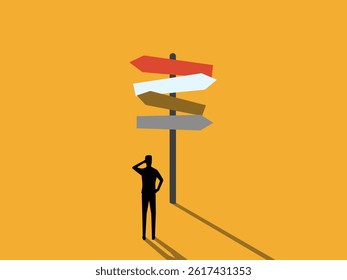 Choose a career, Businessman confused about choosing multiple signposts