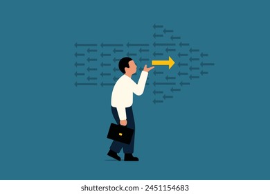 Choose Career Path. Life Decision, Navigating Opportunities and Challenges. Finding Direction, Businessman Amidst Confusion. Vector Business Illustration