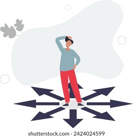 Choose career path, make life decision choice, decide the right or wrong direction, opportunity challenge, confusion or thinking to find the way concept,flat vector illustration.