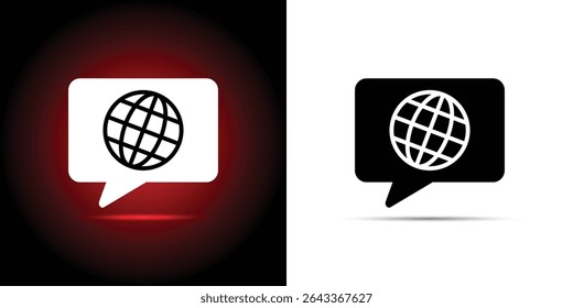 Choose or Change Language Speech Bubble Icon with Earth Symbol.