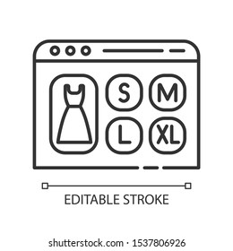 Choose clothes size linear icon. Online store. Buying goods in internet. E commerce. Clothing measurement. Thin line illustration. Contour symbol. Vector isolated outline drawing. Editable stroke