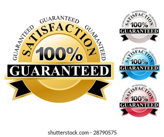 Choose from a colorful set of 100% satisfaction guaranteed icons for your business. The colors are gold, silver, blue and red.
