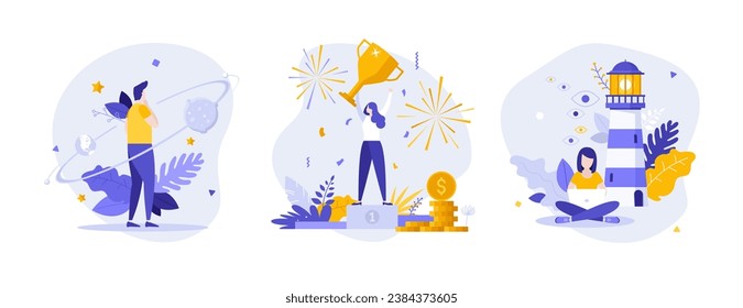 Choose direction of successful growth flat concept vector illustrations set. Explore alternative niches of business cartoon composition. Entrepreneurship development idea for website, presentation