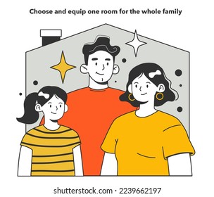 Elija y equipe una habitación para toda la familia en situación de emergencia. Crisis energética, cómo vivir en condiciones de recursos energéticos limitados. Los servicios públicos se apagan. Ilustración vectorial plana