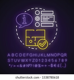 Choose escape room neon light concept icon. Select quest type idea. Choice of strategy game. Comparing information. Glowing sign with alphabet, numbers and symbols. Vector isolated illustration