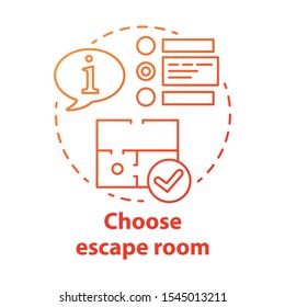 Choose escape room red gradient concept icon. Select quest type idea thin line illustration. Choice of strategy game. Comparing information and making decision. Vector isolated outline drawing