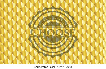 Choose gold badge. Scales pattern. Vector Illustration. Detailed.