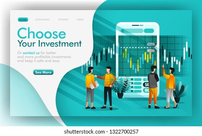 Choose good investment and saving Vector Illustration concept, people discuss each other to make investment choices. Easy to use for website, banner, page, brochure, print, mobile, app, poster, UI UX