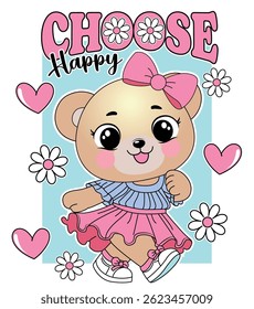 choose happy bear love beauty flowers