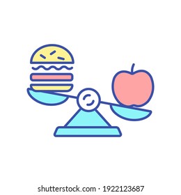 Choose healthy food RGB color icon. Benefit of nutrition and nourishment. Vegetarian and vegan diet. Avoid unhealthy junk snacks. Healthy lifestyle, conscious eating. Isolated vector illustration