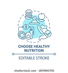Choose healthy nutrition concept icon. Self care checklist. Delicious organic foods variety. Diet eating idea thin line illustration. Vector isolated outline RGB color drawing. Editable stroke