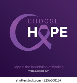 Wählen Sie Hope Ribbon Typografie. Hoffnung ist die Grundlage der Heilung - Weltkrebstag