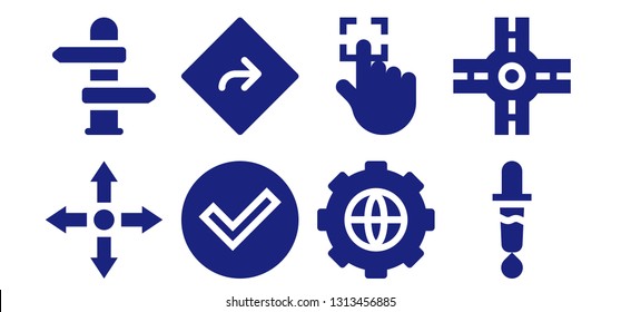 choose icon set. 8 filled choose icons.  Collection Of - Directions, Direction, Check, Options, Touch, Color picker, Crossroad