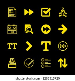 choose icons set with checked box, fast forward and right arrow angle vector set