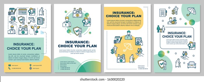 Choose insurance plan brochure template. Life guard. Flyer, booklet, leaflet print, cover design with linear icons. Vector layouts for magazines, annual reports, advertising posters