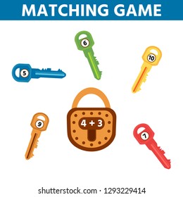 Choose the key to the lock. Matching children educational game. Activity for pre school years kids and toddlers