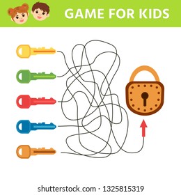 Choose the key to the lock. Matching children educational game. Activity for pre school years kids and toddlers