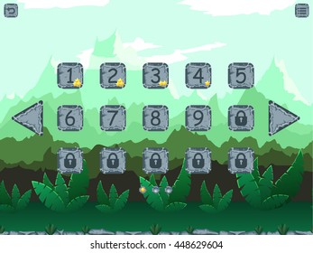 Choose level screen vector template for summer tropical game with element and icons.