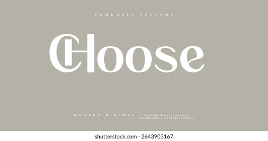 Escolher Serif moderno | Letras alfabeto elegante logotipo fonte e número Classic Lettering Mínimo Moda Tipografia decoração fontes para branding logotipo logotipo vetor ilustração