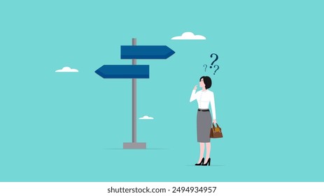 choose a new career path, confused businesswoman about choosing his career direction, make life decision choice, decide the right or wrong direction