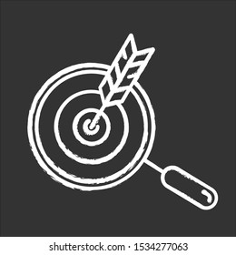 Choose niche chalk icon. Arrow hit target. Search and goal achievement. Customer attraction strategy. Target advertising. Business plan implementation. Isolated vector chalkboard illustration