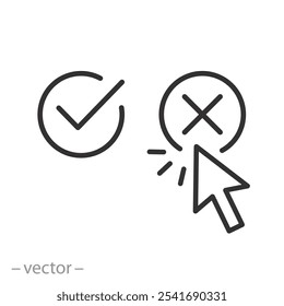 escolha não entre sim ou não, opt-out, processo de tomada de decisão, definição com escolha, ilustração de vetor de linha fina