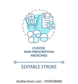 Choose non prescription medicines concept icon. Online pharmacy idea thin line illustration. Online drug store order steps. Vector isolated outline RGB color drawing. Editable stroke