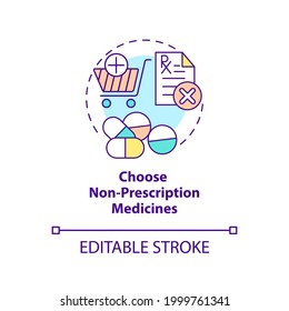 Choose Non Prescription Medicines Concept Icon. Online Pharmacy Idea Thin Line Illustration. Online Medication Order Steps. Vector Isolated Outline RGB Color Drawing. Editable Stroke