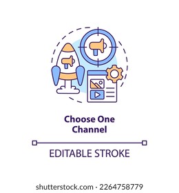 Choose one channel concept icon. Get started with social media advertising abstract idea thin line illustration. Isolated outline drawing. Editable stroke. Arial, Myriad Pro-Bold fonts used