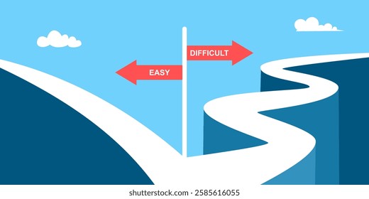 Choose path of direct way and curve way. decision concept. Easy or difficult way.