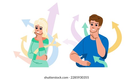 choose path vector. way choice, road future, career direction, challenge job, person journey choose path character. people flat cartoon illustration