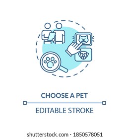 Choose a pet concept icon. Grooming salon services app. Choosing variety. Animals helping adoption center idea thin line illustration. Vector isolated outline RGB color drawing. Editable stroke