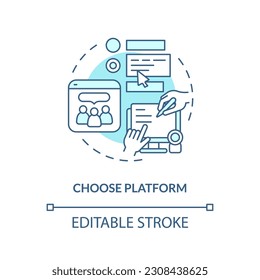 Choose platform turquoise concept icon. Potential customer. Social media. Business solution. Community growth abstract idea thin line illustration. Isolated outline drawing. Editable stroke