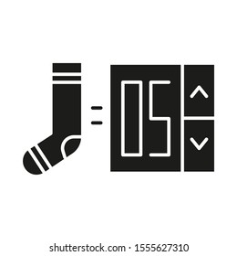 Choose product number glyph icon. Online shopping application. Buying clothes in internet store. Goods quantity option, socks purchase. Silhouette symbol. Negative space. Vector isolated illustration