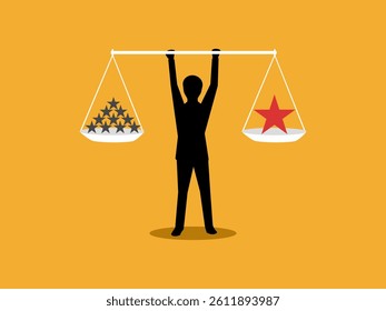 Choose quantity or quality ,Businessman holding scale with stars